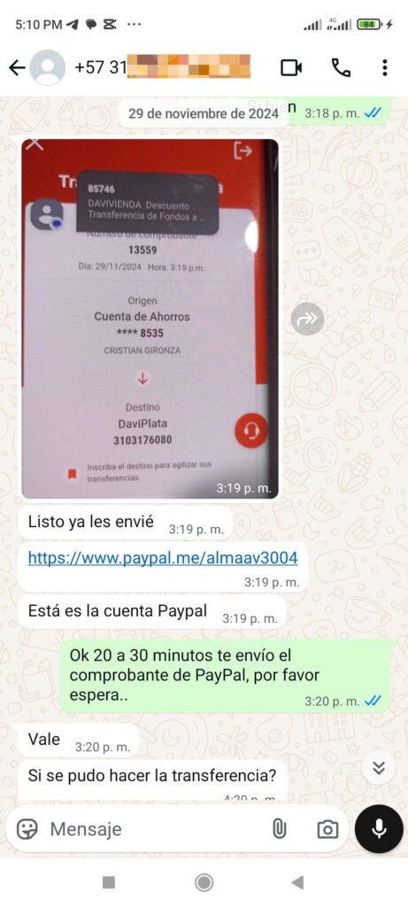 consulta sobre una recarga de PayPal