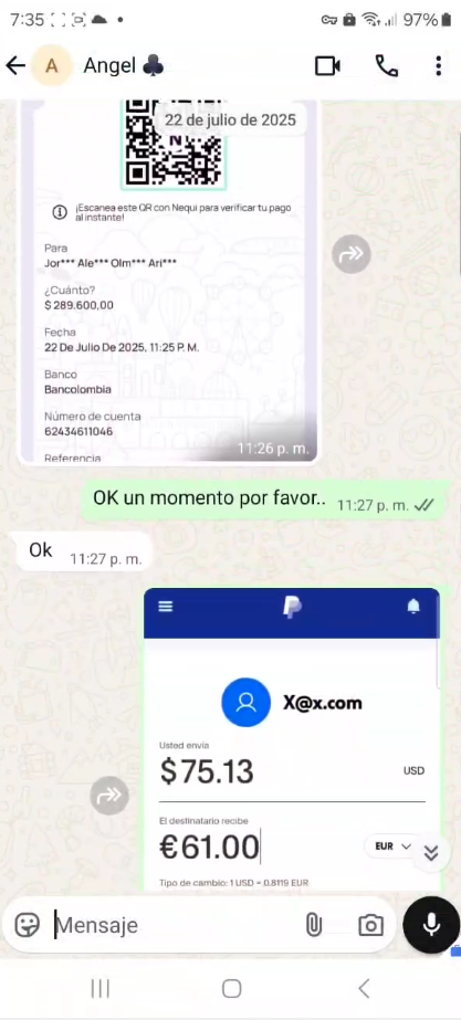 segundo pago del cliente para 61 euros